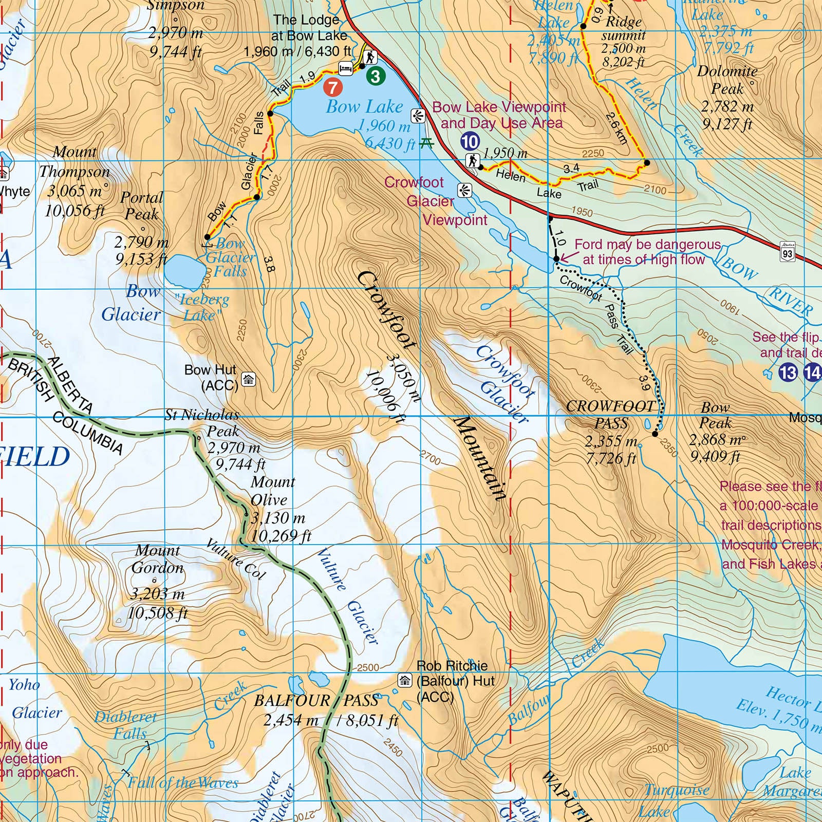 Bow Lake & Saskatchewan Crossing Map