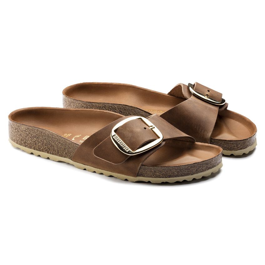 Madrid Big Buckle Oiled Leather Sandals