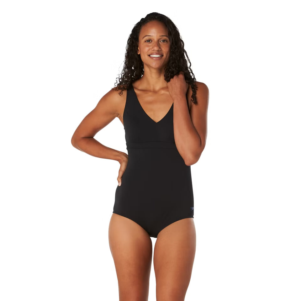 Women's Solid V Neck One Piece