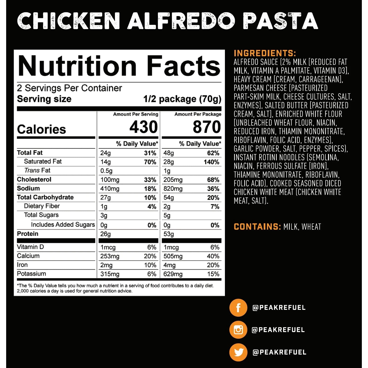 Peak Refuel Chicken Alfredo Pasta